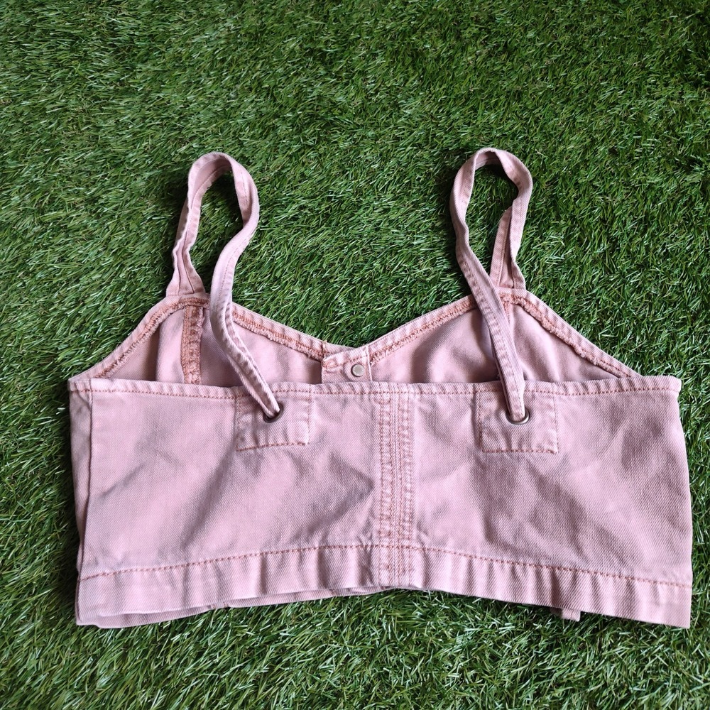 American Eagle Denim Bralette Top Mauve Size 6 Dusty Pink 100% Cotton Cropped - Picture 3 of 11